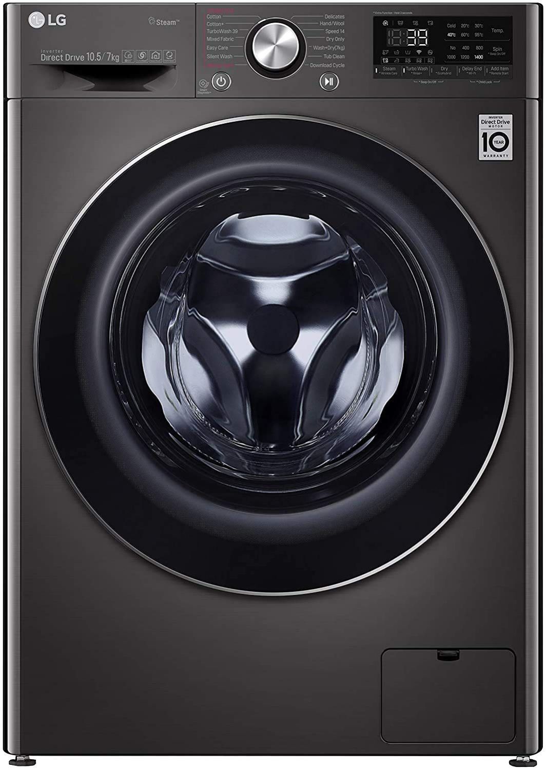 LG 10.5 Kg 7.0 Kg Inverter Front Load Wi Fi Washer Dryer FHD1057STB Black Steel In built Heater Turbo Wash